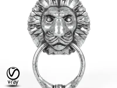 Door handle in the form of a lion head with a ring 3D model