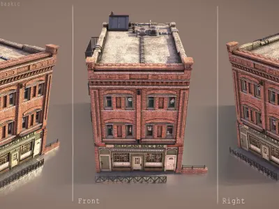 Brick Bar Building Low-poly 3D model