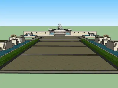 classical fountain along park sketchup model 3D model