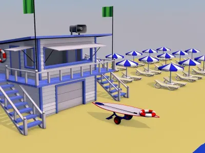 Yancher city - low poly beach Low-poly 3D model