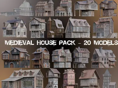  20 Models Medieval House Pack  Low-poly 3D model