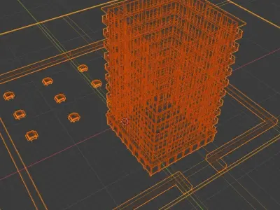 Apartment buildign with glass Free 3D model