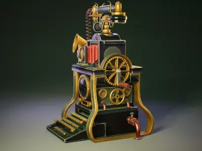 LowPoly Steampunk Phone 3D Model Low-poly 3D model