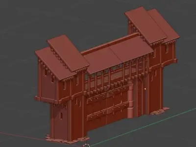  Castle gate wall fortress to play Low-poly 3D model