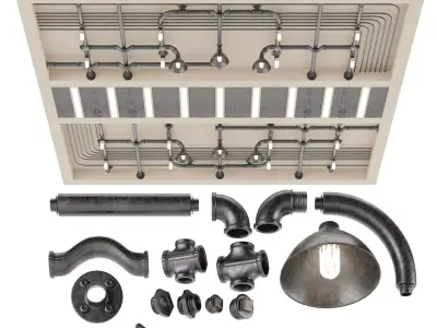 ceiling with pipe light 3D model