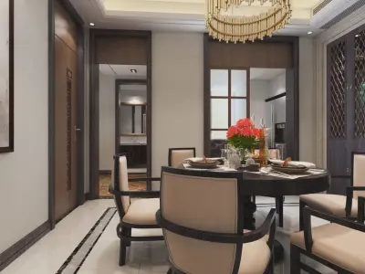 living room with dining room 3D model 3D model
