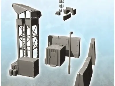 Modern surveillance post with concrete barrier and lookout tower 3D print model
