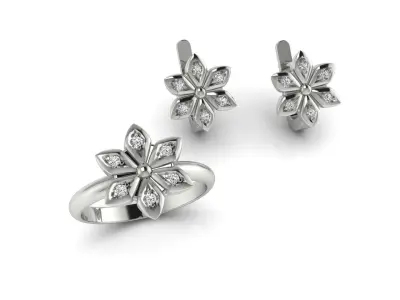 Collection 23 gold flower ring with diamonds 3D Model Pack