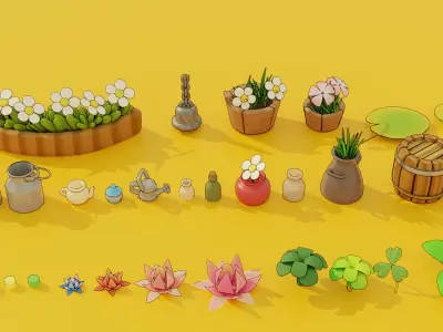 flower family Buildings Environment Assets made in Blender 3D Low-poly 3D model