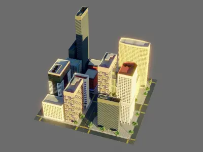 Modular City Block- Low Poly - Game Ready - PBR Low-poly 3D model