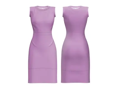 Scallop Neck Pencil Skirt Sleeveless Dress Low-poly 3D model