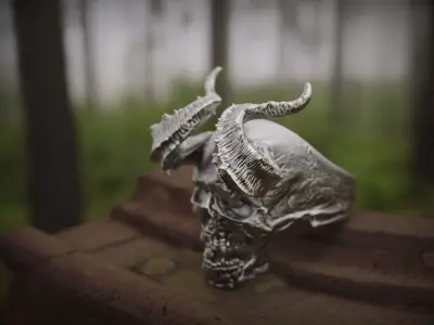 Realistic Ring Demon Skull with Horns 3D print model