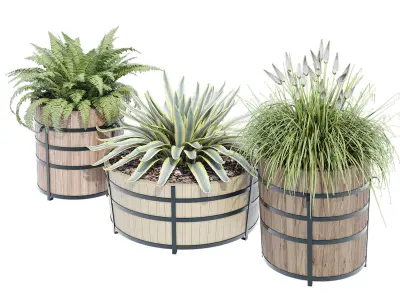 Half Barrel Planters 3D model