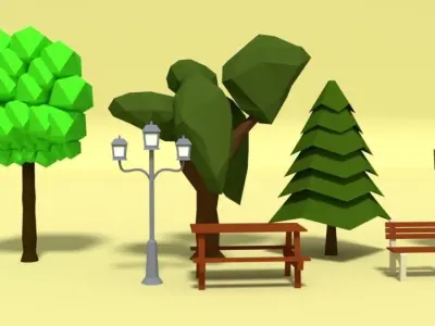 Low Poly Cartoon Park Assets Pack Low-poly 3D model