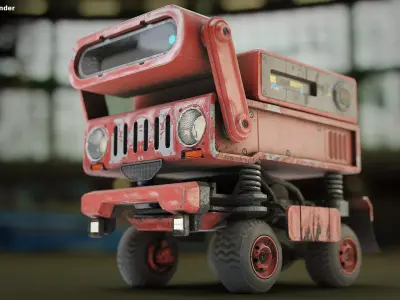 Cute sci-fi planet rover with PBR materials and a custom rig  Low-poly 3D model