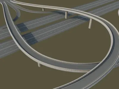 T Shape Highway Interchange Low-poly 3D model