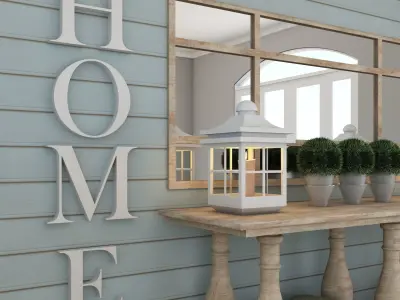 Living room mirror Light table wood country plant Set II 3D model