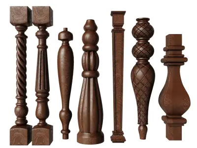 Baluster and railing fence of stairs pack 02 3D model