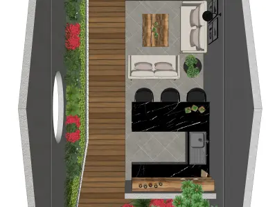 Outdoor modern living room with furniture and plants 3D model