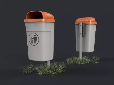 Street Trash Can 36 PBR Game Ready Low-poly 3D model