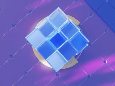 3d model of a glass cube with lighting and materials Free 3D model