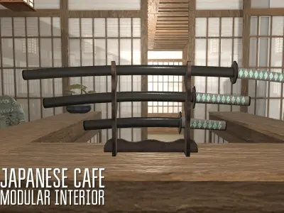 Japanese cafe -  modular interior Low-poly 3D model