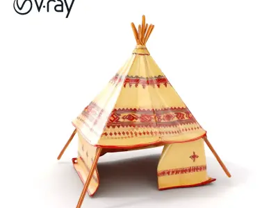 Traditional Canvas Tipi Tent Model Pack Low-poly 3D model