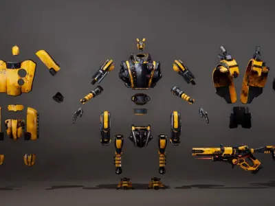 Etasphera17 robot holding gun Low-poly 3D model