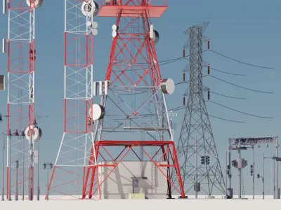 Radio Towers Electric and Street Infrastructure 3D Model Pack