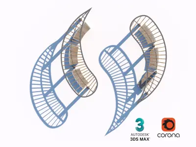 Curved Outdoor Seating Area with Wooden Canopy 3D model