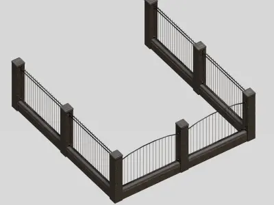 Stone wall fence peak in fence Low-poly 3D model