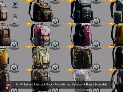 Sci-Fi Stylized Backpack Pack - Futuristic and Cyberpunk Bags