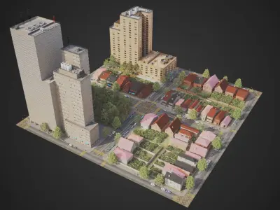 Realistic City District C6-R10 MAYA Low-poly 3D model