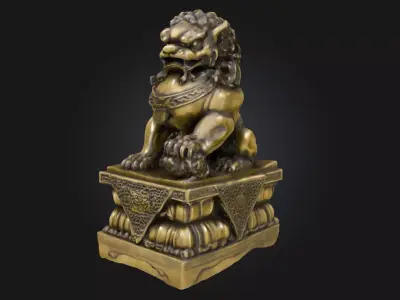 Guardian Lion Statue  Traditional Protector Sculpture 3D model