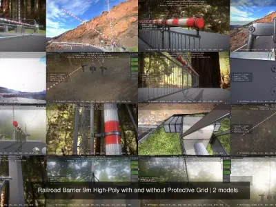 Railroad Barrier 9m High-Poly with and without Protective Grid 3D Model Pack
