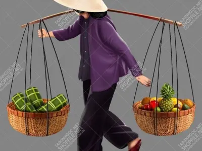 Working-table desk with two pots and planter 3D model