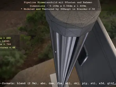 Hinweisschild Pipeline mit Pfosten und Rahmen Low-poly 3D model