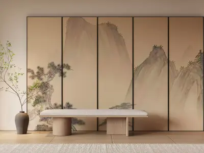 Modern Zen Entryway with Asian Screen Wall 034 3D model
