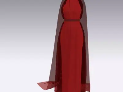 Red dress and ruffled look vual  Low-poly 3D model