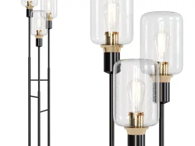 Menlo Lane Black Bronze 3 Light Seedy Glass Floor Lamp 3D model