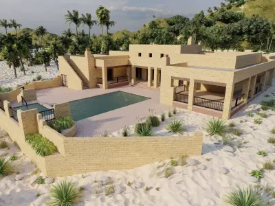 Beach Casa Scene-villa-modern house 3D model 2