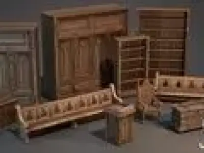 Medieval Furniture Props Low-poly 3D model
