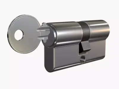 Euro Profile Cylinder Barrel Lock with key 3D model