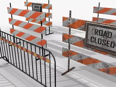 Road Safety Fence And Barrier Set Low-poly 3D model