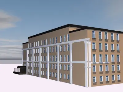 Hotel school building on cloudy day Low-poly 3D model