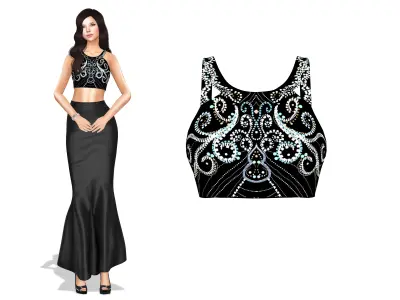 Stone Decorated Shoulder Crop Top Low-poly 3D model