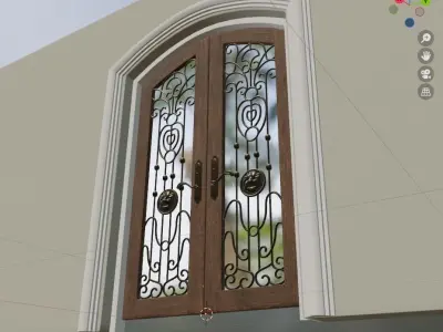 Classic Wrought Iron Glass Main Double Door 3D model