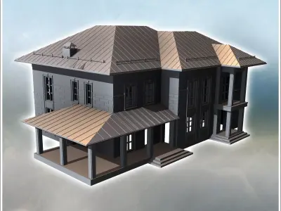 Modern house with symmetrical design metallic roof large windows 3D print model