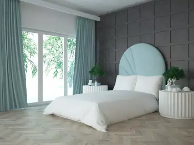 Bedroom interior scene with terrace window 3D model