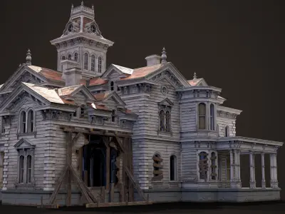 Old Abandoned American House Low-poly 3D model